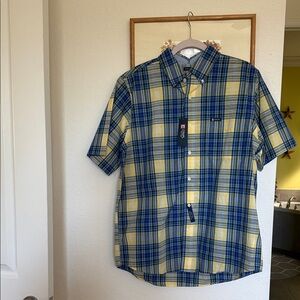 Chaps Men's Plaid Shirt in Blue and Yellow